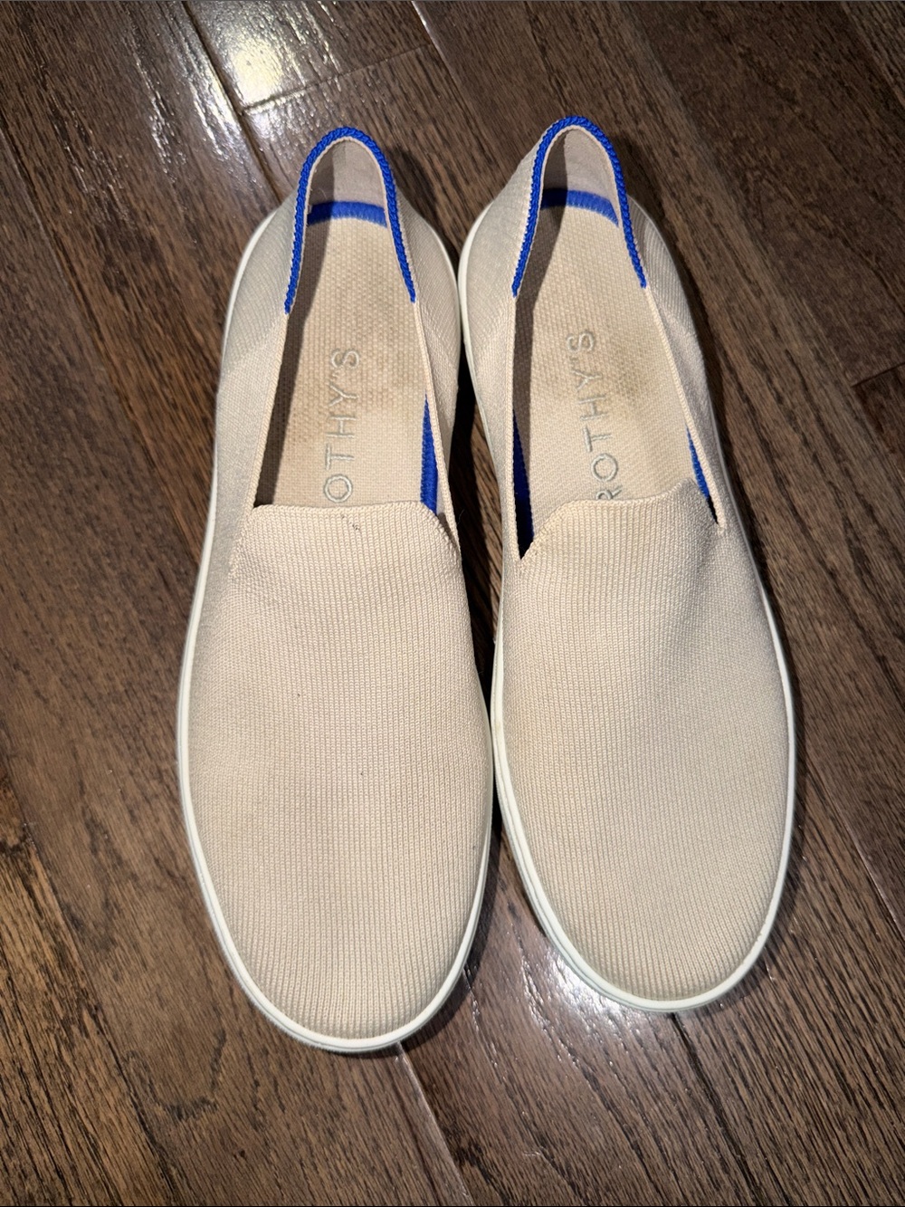 Rothy’s The Original Slip-On Sneakers Women’s Size 9 Cream Blue Knit Wash